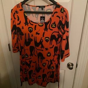 NWT Halloween 8 of Hearts  Black Dress with black cats Jack O Lanterns mice LG